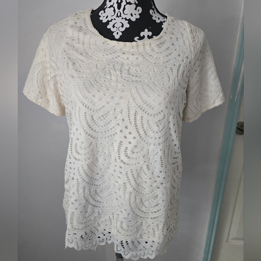 Elegant Cream Lace Women's Top Size PM